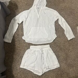 Surf Style White Women Shorts and Hoodie Set